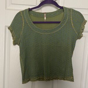 Free People Olive and Sky Blue Crop Top